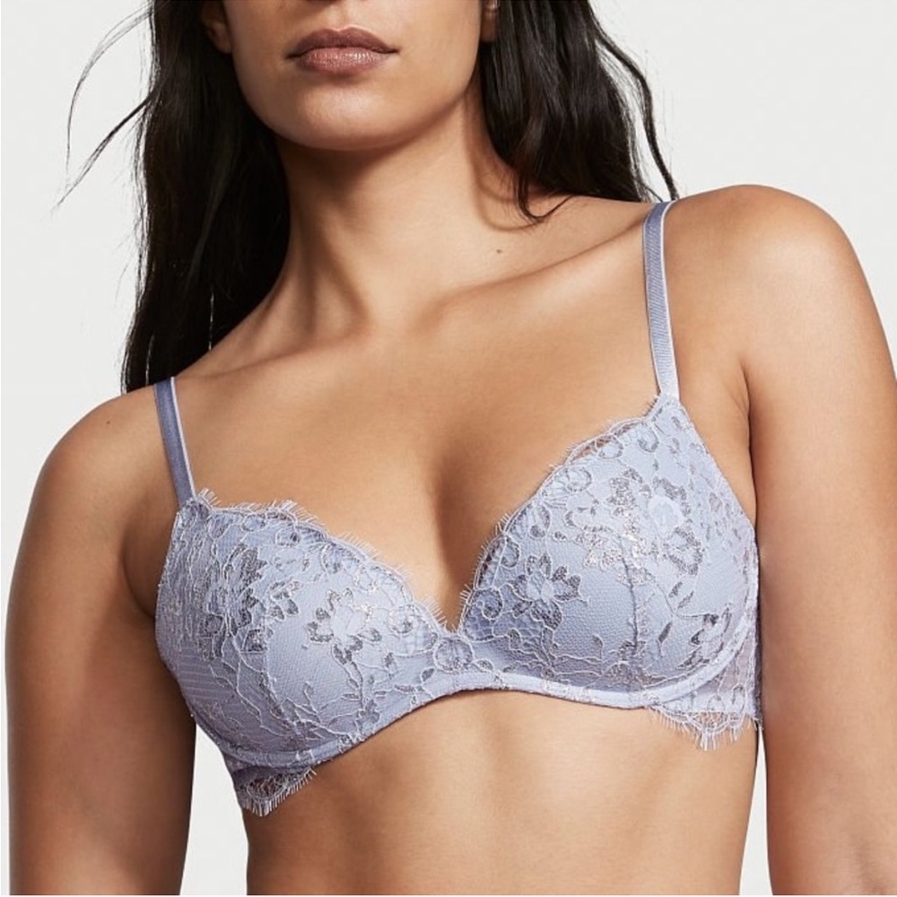 Victorias Secret DREAM ANGELS Allure Lace Wireless Bra Shine LACE Icy Lavender